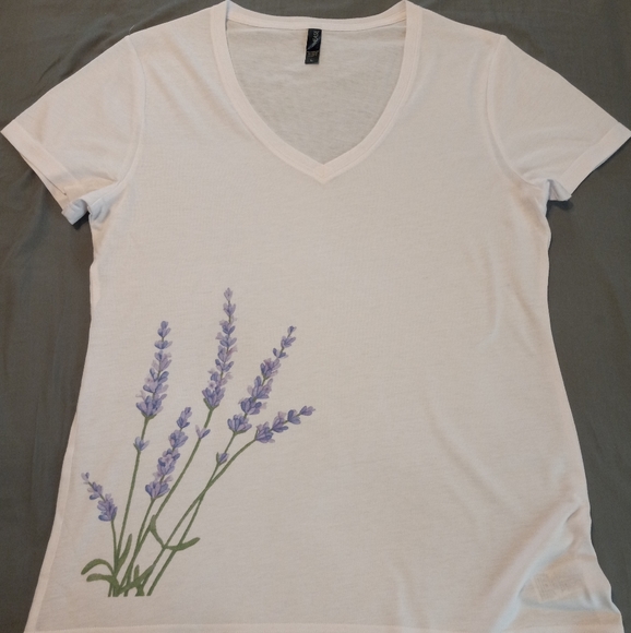 Womens White Shirts with Lavender Logo - Picture 1 of 3